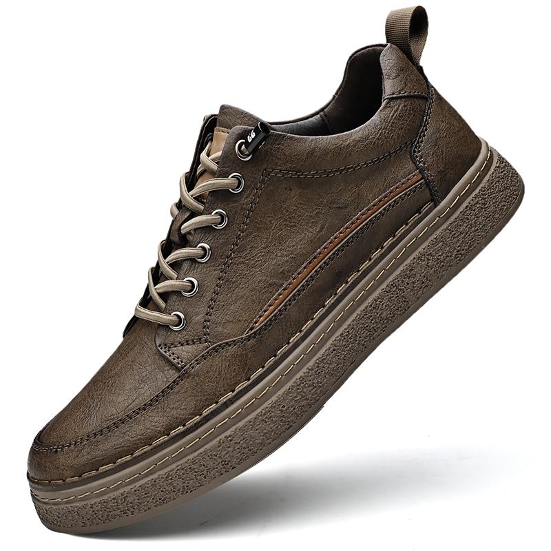 

Модные мужские кроссовки для активного отдыха на открытом воздухе с нескользящей подошвой из резины, дышащие, модные, для скейтбординга, новые мужские повседневные туфли из натуральной кожи 44 хаки