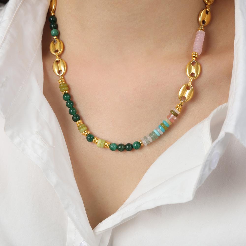 Exquisite Natural Stone Rice Beads Necklace for Women