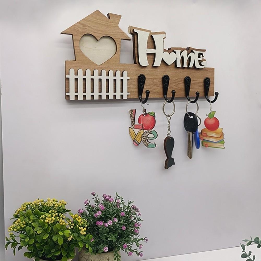 Vintage Wooden Key Hook 4 Hooks Key and Accessory Hanger Wall Storage Rack Entrance Decoration