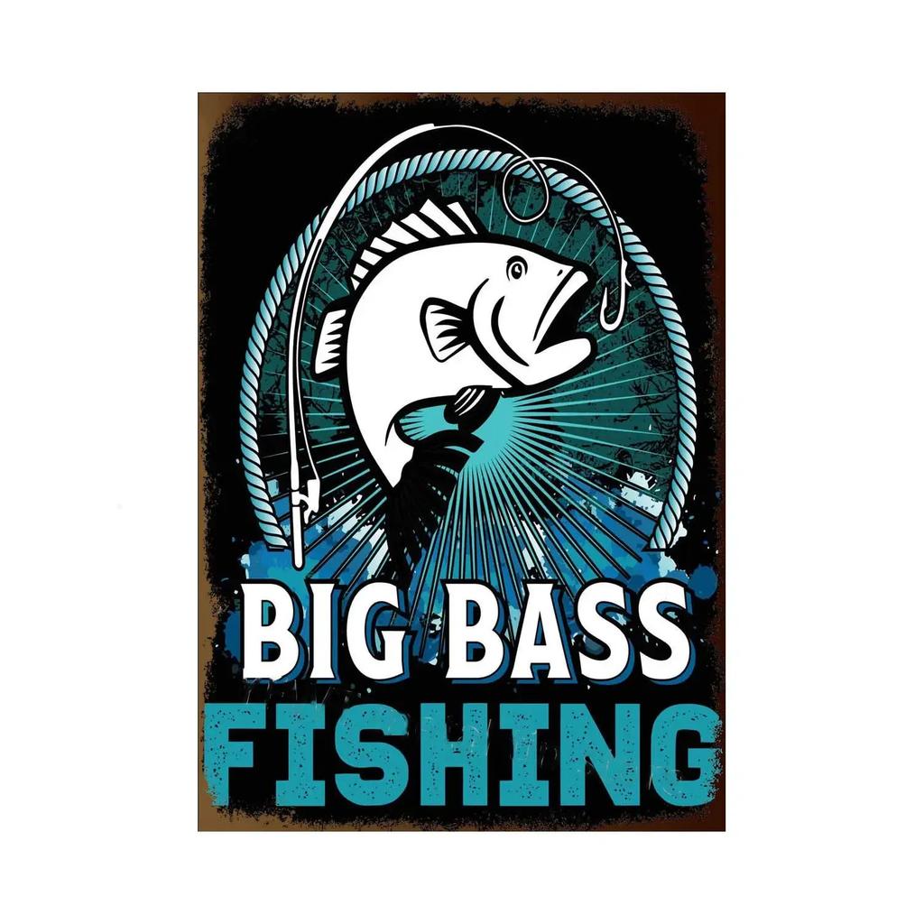 Fishing Metal Tin Sign Fishing Sign Vintage Metal Plate for Wall Poster Farm Art Decoration Stickers Plaques 8X12 Inch