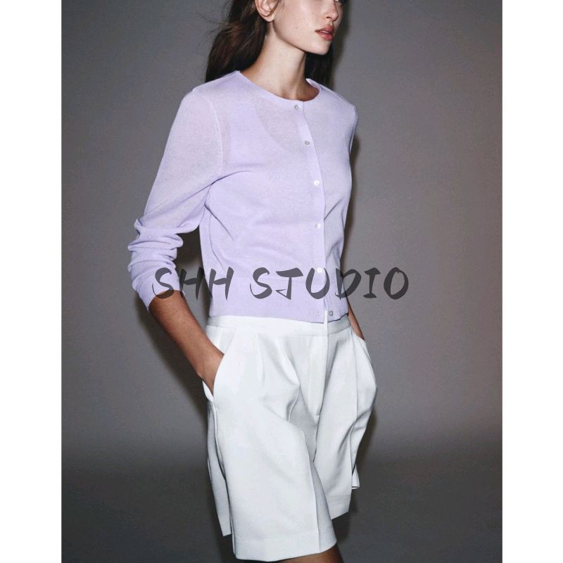 Autumn New Women's Clothing French Lazy Style Single-Breasted Thin Needle round Neck Long Sleeve Knitted Coat 3519129