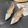 Beautiful temperament shallow single shoes women's rhinestone one with Mary Jane shoes with skirt high-end pointed middle heel shoes