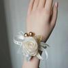 Elastic Pearls Wrist Corsage Adjustable Bridesmaids Bracelet Small Rose Flower Wristband for Weddings and Parties
