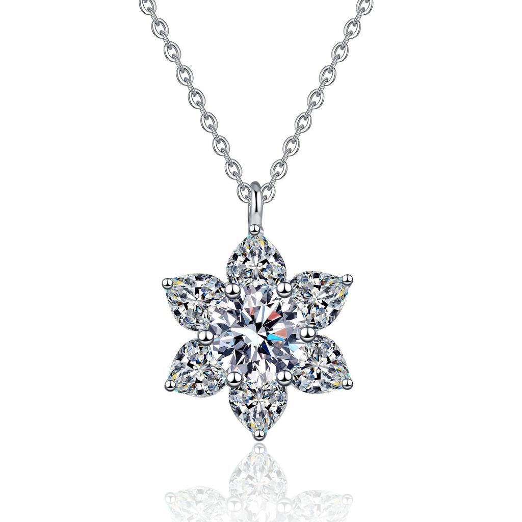 S925 Sterling Silver Moissanite Snowflake Pendant Necklace for Women - Cute Clavicle Chain