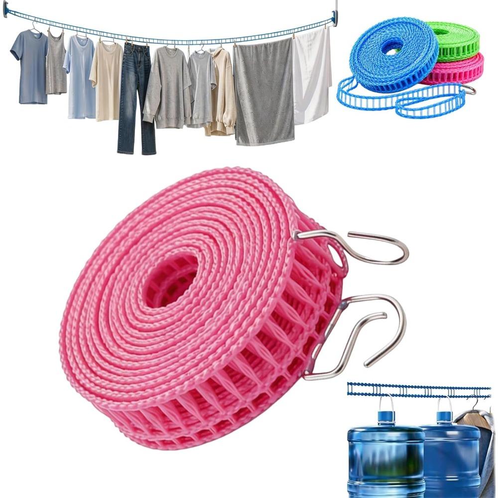 Portable Clothesline for Travel Camping, 32FT Adjustable Windproof Non-Slip Laundry Drying Rope with Hooks, Heavy Duty Nylon Clothes Line 10m/32ft