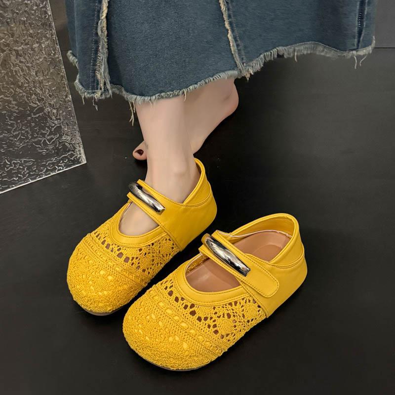 

Thick-soled inner height increases, step on the foot and step on the woven Mary Jane shoes, children s skirts, spring and summer new models 41 жёлтый