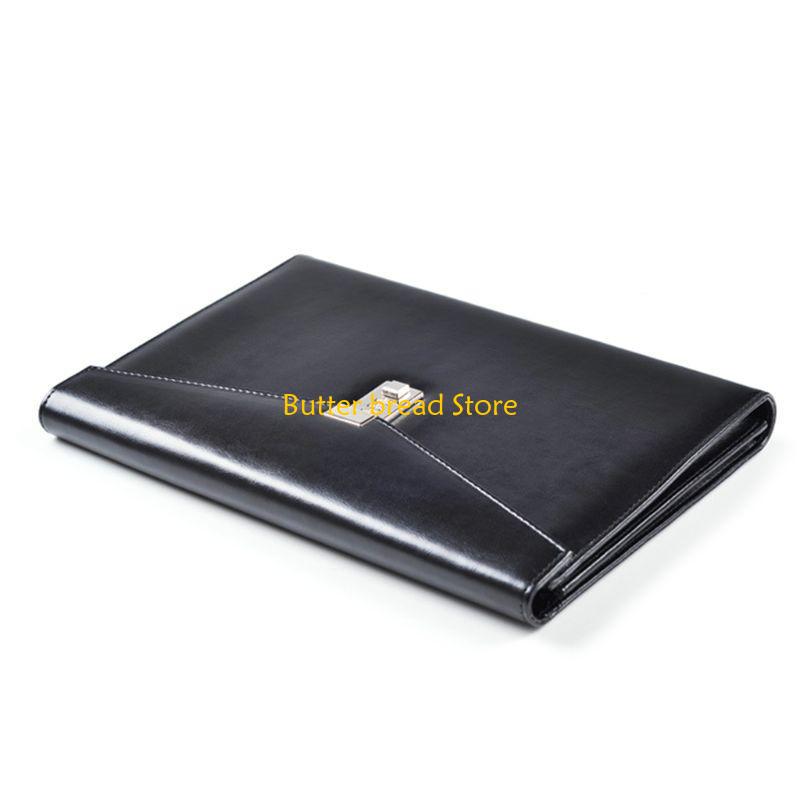 W89C Document File Folder with Password Lock Briefcase PU Leather Office Manager Bag Travel