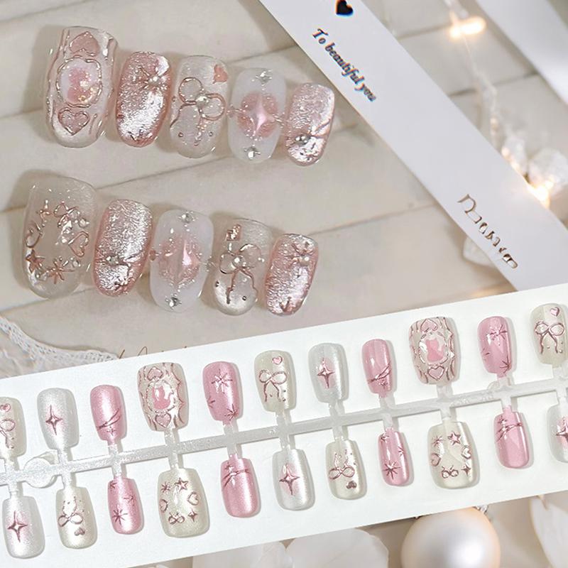 10/30Pcs Oval Fake Nails Art Dyeing Gilding Fake Nails Full Cover Wearable Starlight Design Press On Nails Tips Glitter Aurora