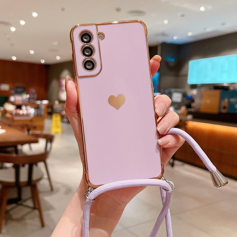 Applicable to iPhone16PROMAX electroplated love lanyard mobile phone case Apple 11/12/XR all-inclusive anti-drop silicone