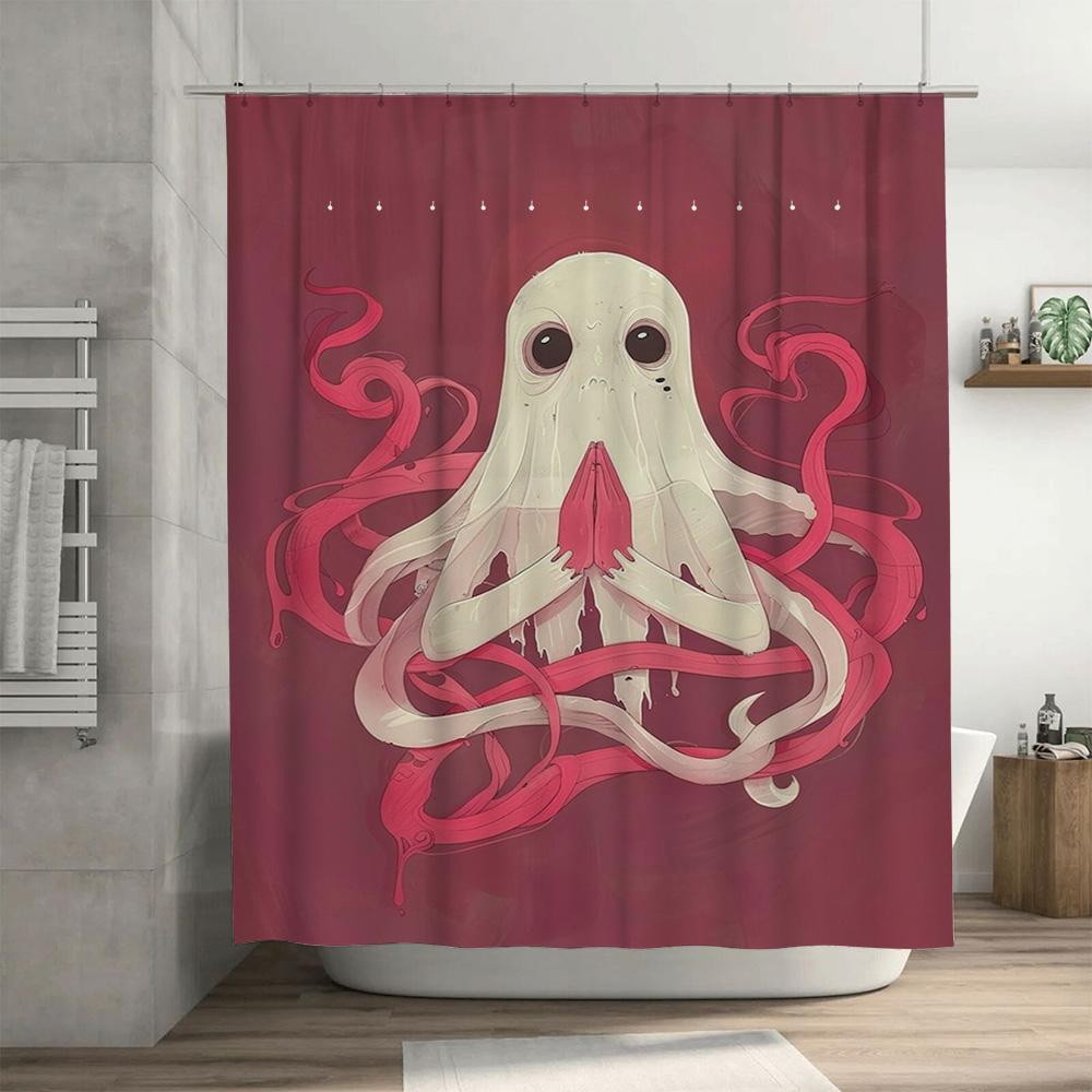 Charming Octopus Print Shower Curtain For Bathroom Decor Modern Design Waterproof Fabric Shower Panels Set In Pink Color 3D Prin