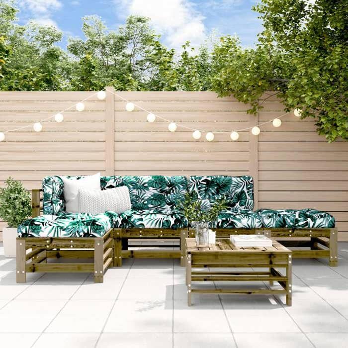 VidaXL Salon de Jardin avec Coussins 6 pcs, Ensemble de Canapés avec Repose-pied, Ensemble de Meubles avec Dossier, Mobilier 3185919