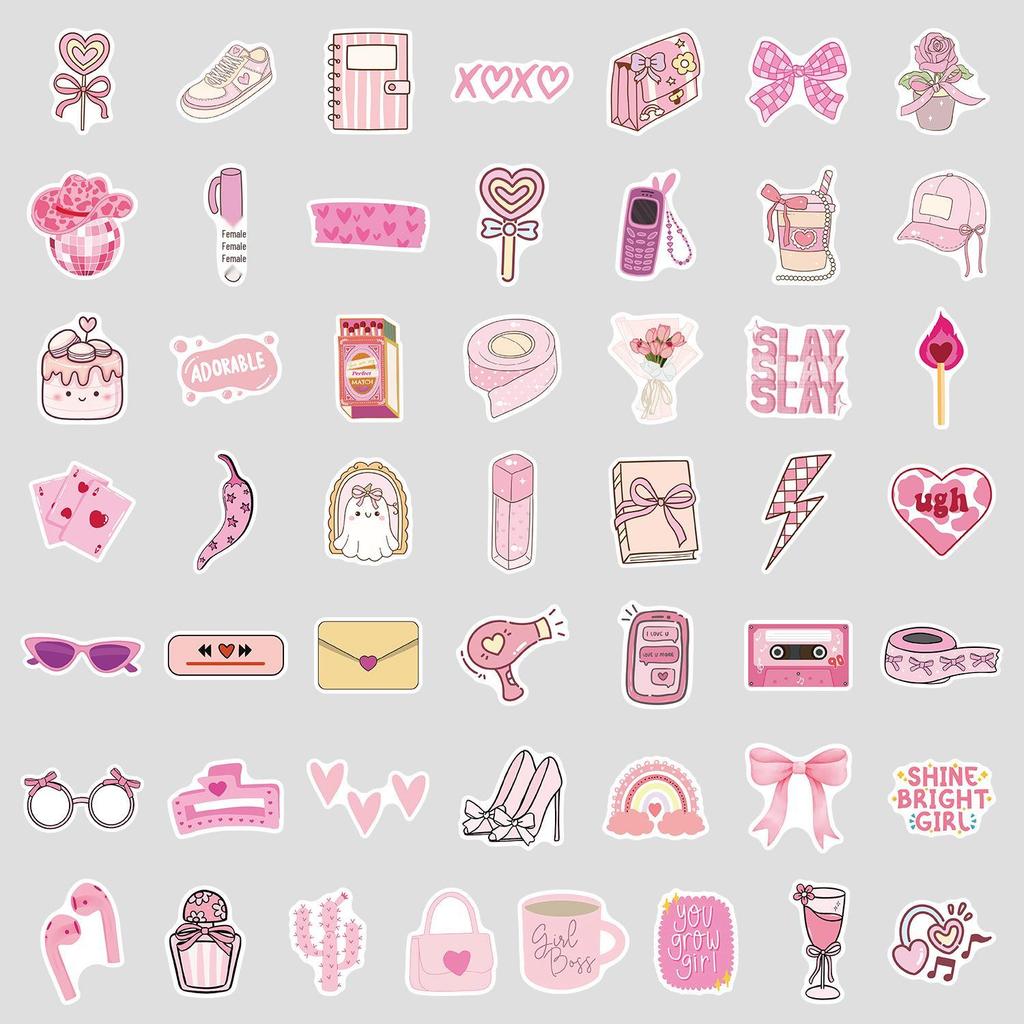 50 Pink Graffiti Stickers: Cute, Waterproof Decorative Set for Water Bottles and Laptops