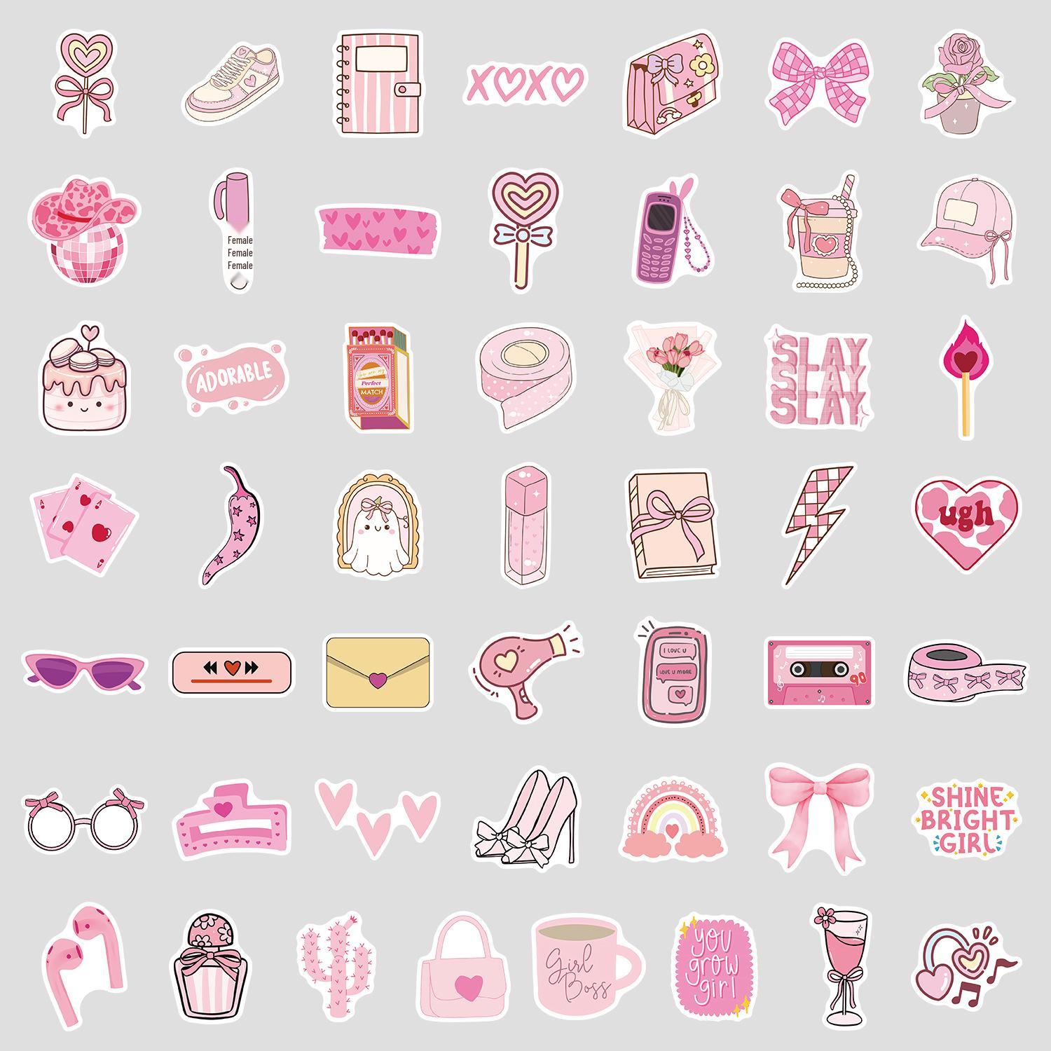 

50 Pink Graffiti Stickers: Cute, Waterproof Decorative Set for Water Bottles and Laptops