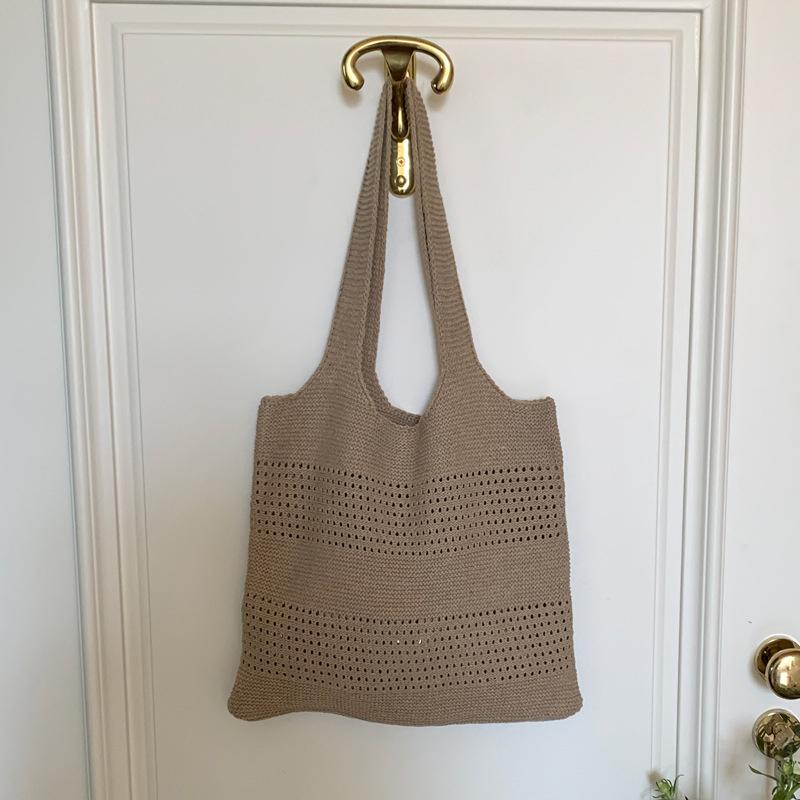 Summer New Simple Style Mesh Handbag Shopping Beach Bag Knit Shoulder Bag Women's Hollow Out Large Capacity Totes AVE