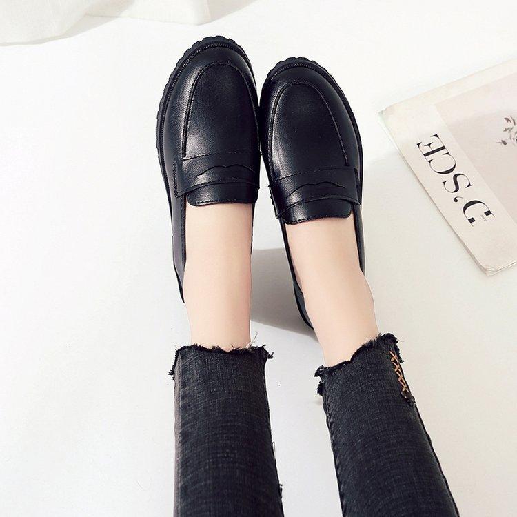 Pointed mid-heel leather shoes women's Japanese clothing shoes college style black-brown loafer single shoe leather