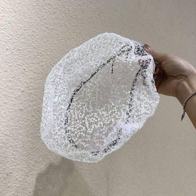 Yousheng Women Lace Hat Sequin Decor Hollow Out Solid Color Beret Hat Adjustable Head Circumference Thin Prom Party Cosplay Headwear