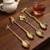 Colher de Café Esculpida Ornamentada Liga de Zinco Banhada a Ouro Antigo Colher de Mexer para Café Sobremesa Geleia