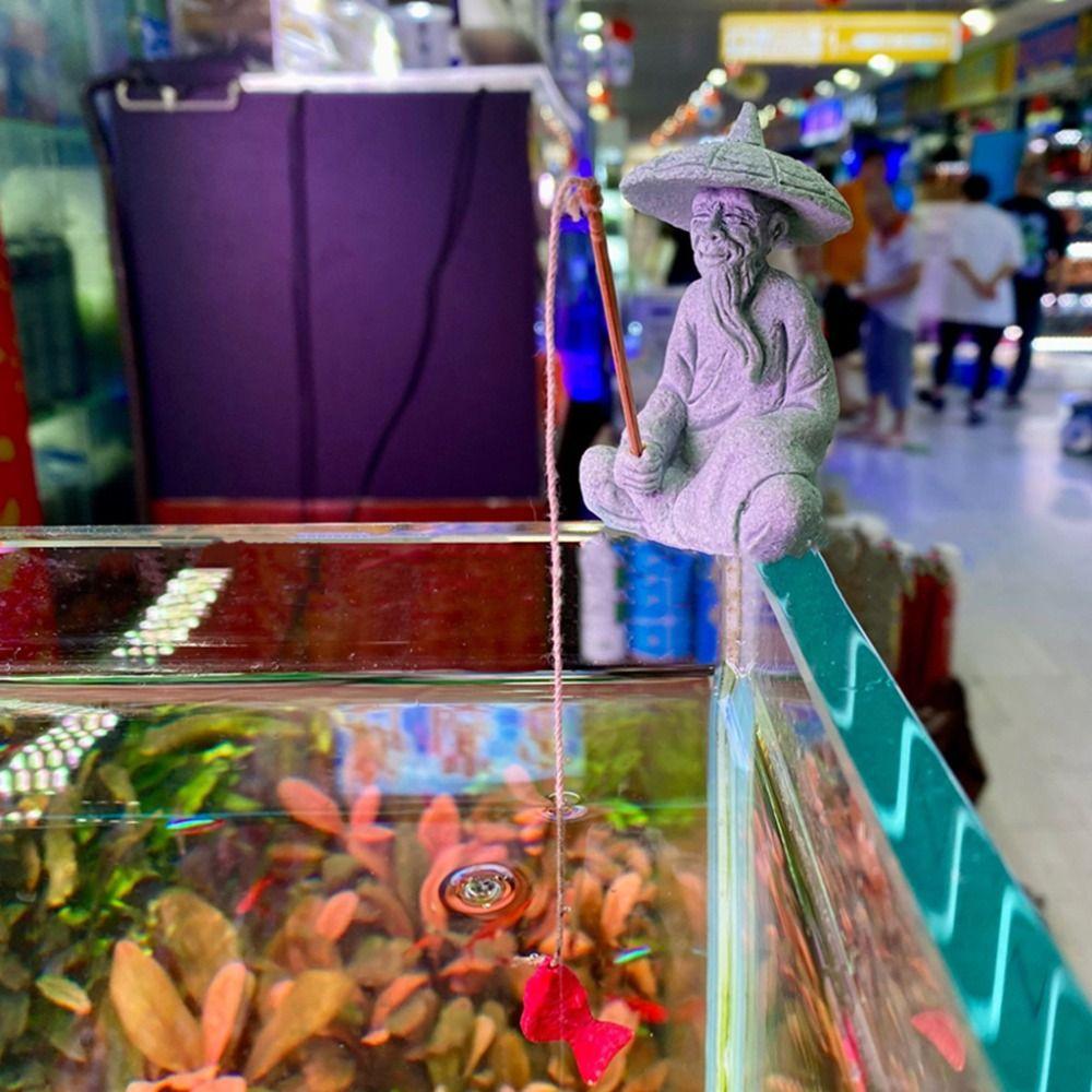 Cute Fisherman Statue Sandstone Garden Statue Micro Landscape Decor Dolls Statue  Living Room