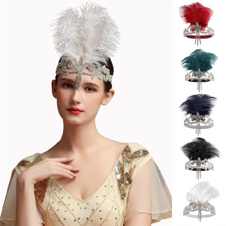Rhinestones Embellished Headpiece User Friendly Feather Headdress 1920s Hair Band For Themed Parties Everyday