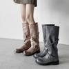 Niu Leather Version~ Stacked Thin Women's Boots Knight Boots Wide Boots Thick Heel But Knee Women's Belt Buckle
