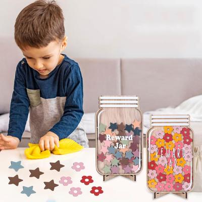 Wooden Reward Jar for Kids Positive Behavior Incentive Chart with Base Stars Flowers Incentive System Management Tools for Student Home Classroom