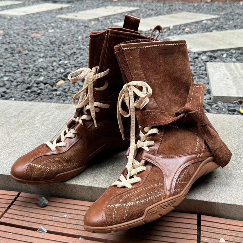 

Модные винтажные разноцветные женские боксерские тренировочные ботинки с увеличением роста, модные осенне-зимние кроссовки из искусственной замши, короткие ботинки, обувь 40 коричневый