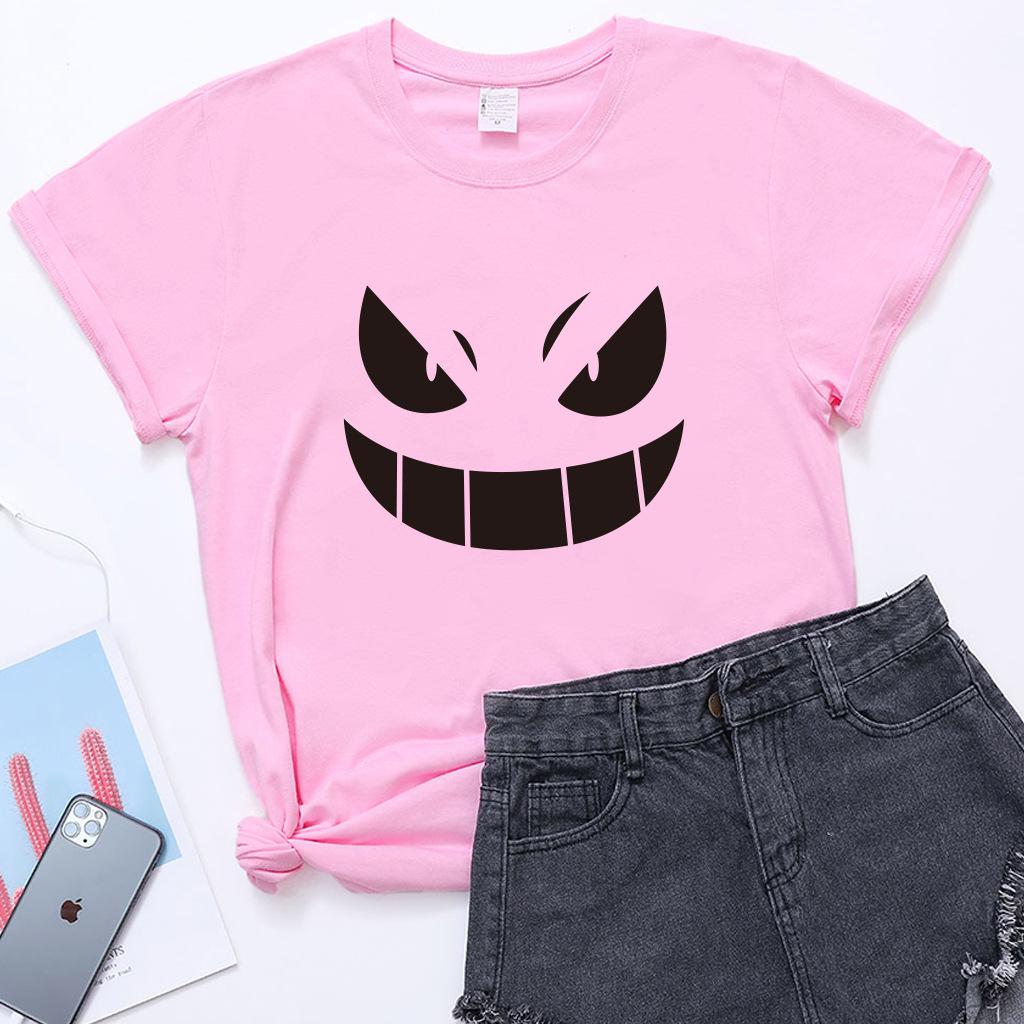 Unisex European-American Plus Size T-shirt with Evil Funny Face Art Print