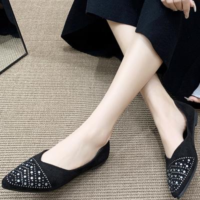 Boty pro ženy   Jaro a podzim Dámské baleríny Jednobarevné Špičatá špička Flitry Mělké Zapatillas De Mujer
