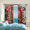 2 Pcs   Versatile Polyester Transparent Curtains for Home Decoration Romantic Pink Rose & Love for Use In Bedrooms and Living