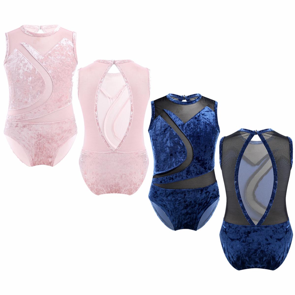 

Kids Girls One-piece Dance Training Leotard Sleeveless Cutout Back Gymnastic Jumpsuit темно-синього кольору