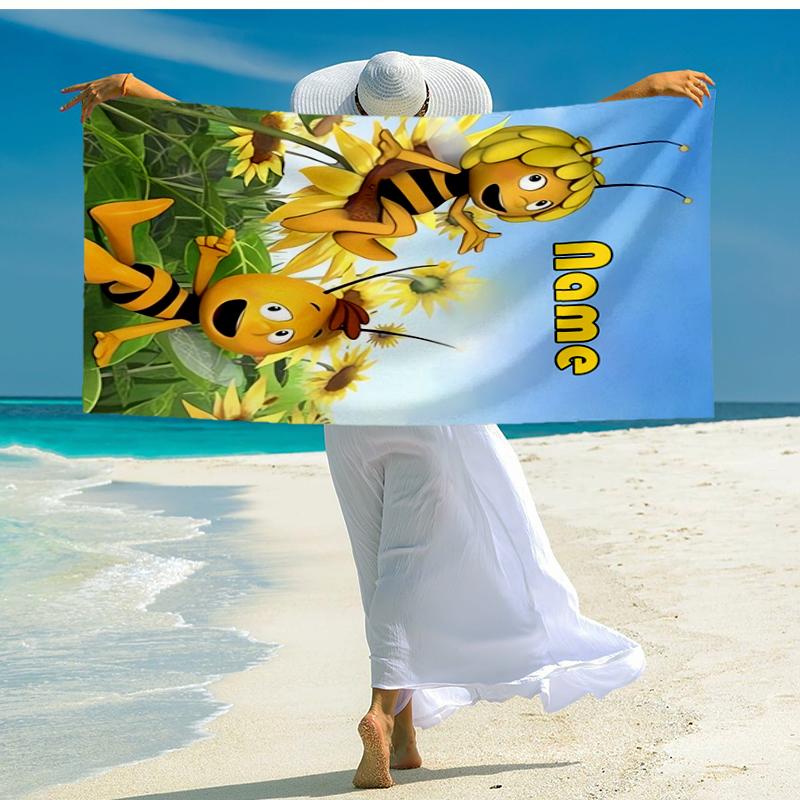Custom Name Ultra-Soft Beach Towel with Maya the Bee Theme,Ideal for Pool - Camping, Diving - Perfect Travel Essential, Vibrant Beach Towel.