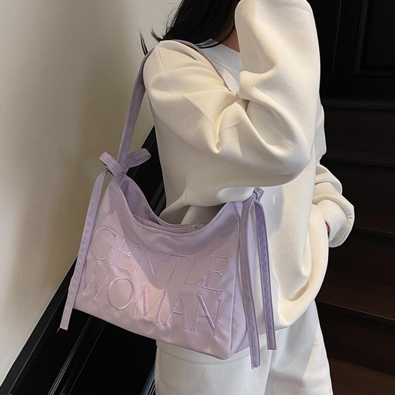 Underarm Bag 2025 New Fashion High-end Bow Nylon Cloth Bag Candy Color Thai Letter Single Shoulder Armpit Bag Handbag