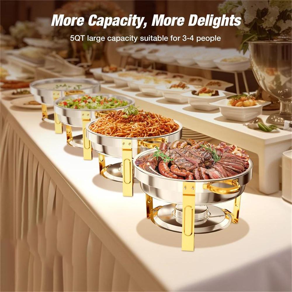 Gold Silver Insulated Food Pot Set, Including 5-quart Round Stainless Steel Insulated Pot, Lid, and Bracket. Suitable for Partie