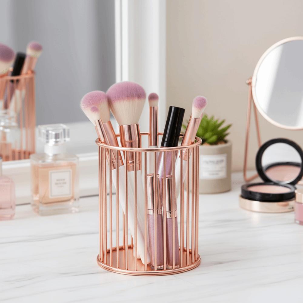 Gold Color Pen Holder Metal Material Pencil Organizer Storage Bucket Desktop Organizer  Office Use
