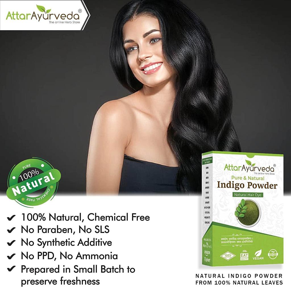 Attar Ayurveda Indigo Powder For Black Hair 400g Natural Hair Color Revitalizing & Soothing