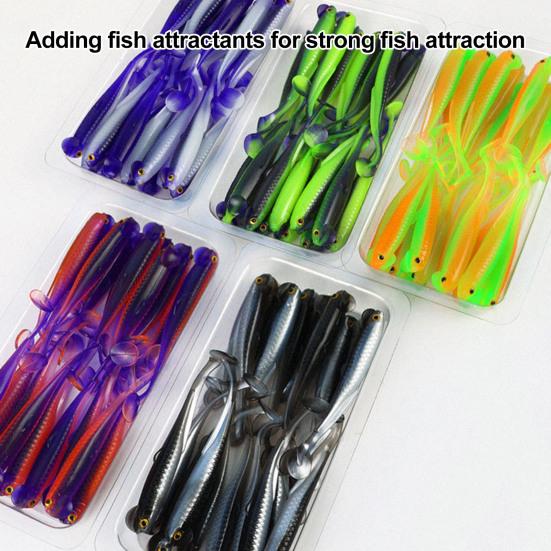 20 Pcs Fishing Lure 3D Artificial Fish with T Tail Flexible Fish Bait for Texas Jigs Wacky Hooks Outdoor Fishing