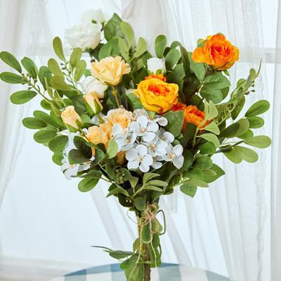 Fake Flowers No Watering Wear-resistant Charming Practical 6 Heads Fake Rose Flowers for Garden
