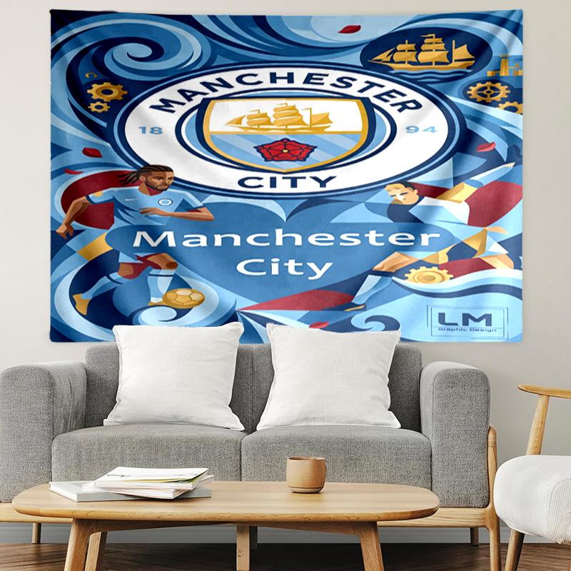 Manchester City FC Print Tapestry, Lightweight Wall Hanging, for Bedroom, Dorm, Living Room, Home Art Decor, Birthday Christmas Gift for Friends