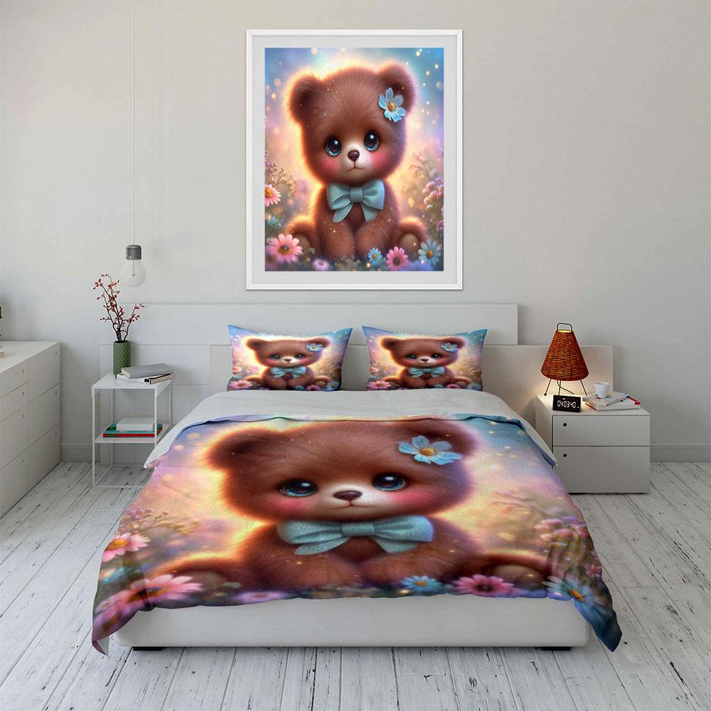 3Pcs Soft Teddy With Dreamy Blossoms Duvet Cover Set With 3D Printing Design Soft Polyester Bedding Set All-Season Comfort