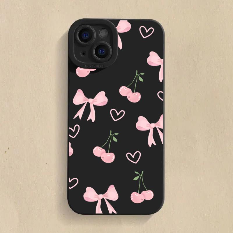 Cute Bow Cherry Silicone Soft Phone Case For Xiaomi Redmi Note 14 13 12 11 Pro Plus 5G 12S 11S Redmi 13C 14C 12 4G Cover