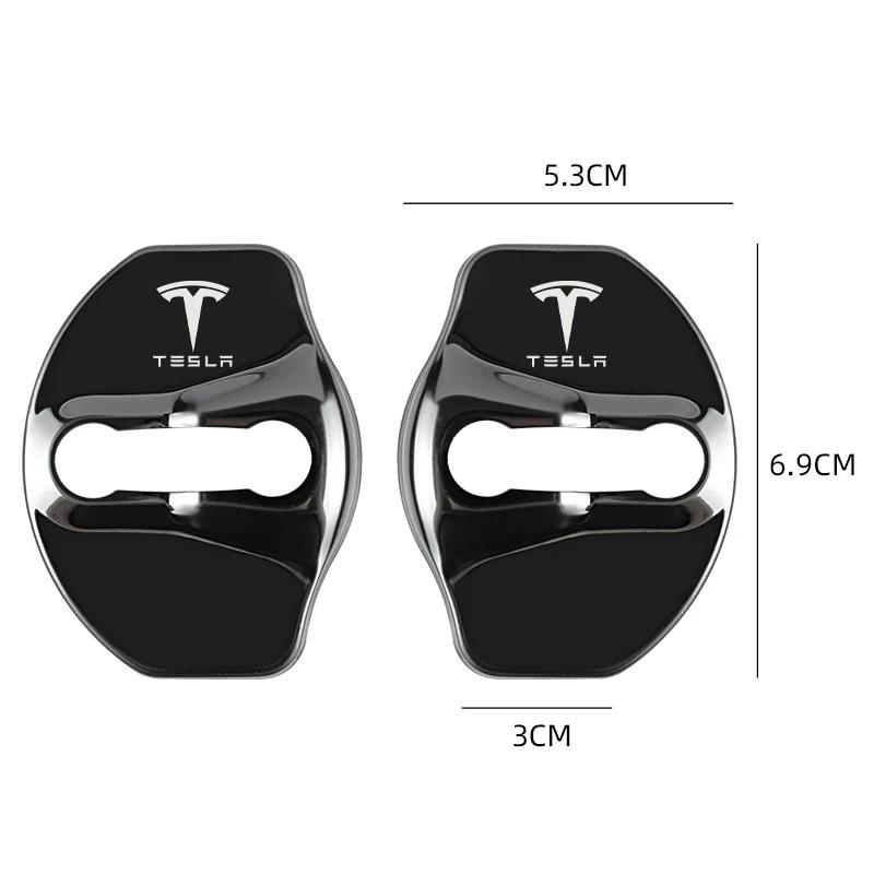 FHR1 4pcs Metal Car Door Lock Cover Protection Stickers For Tesla Model 3 Model X Y Auto Accessories