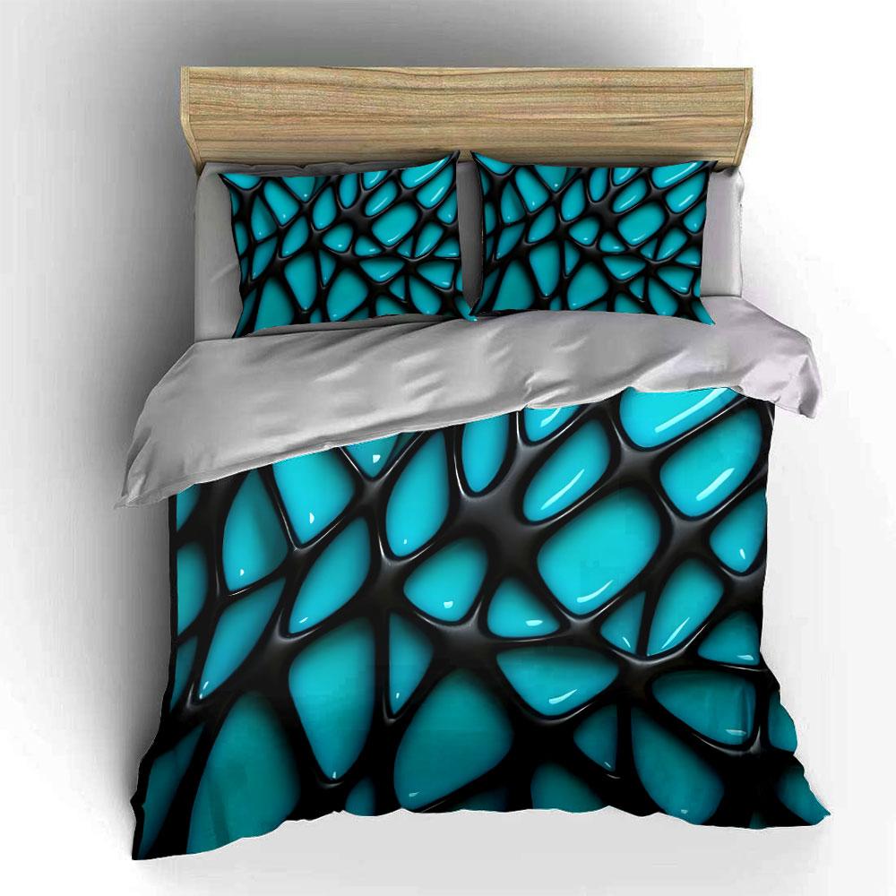 Blue and Black Abstract Mesh Pattern Bedding Set for Kids Luxury Gift 3pcs Digital Print Comforter Set Soft Comfortable