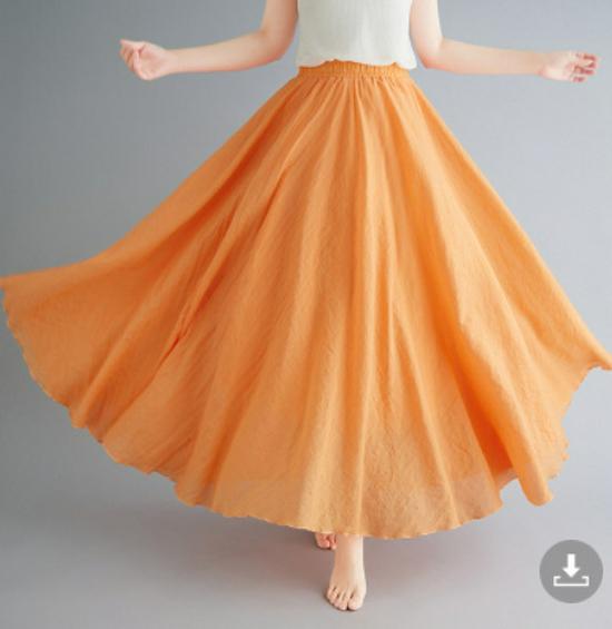 38-Color Plus Size Japanese Cotton Linen A-Line Midi Skirt with Elastic Waist