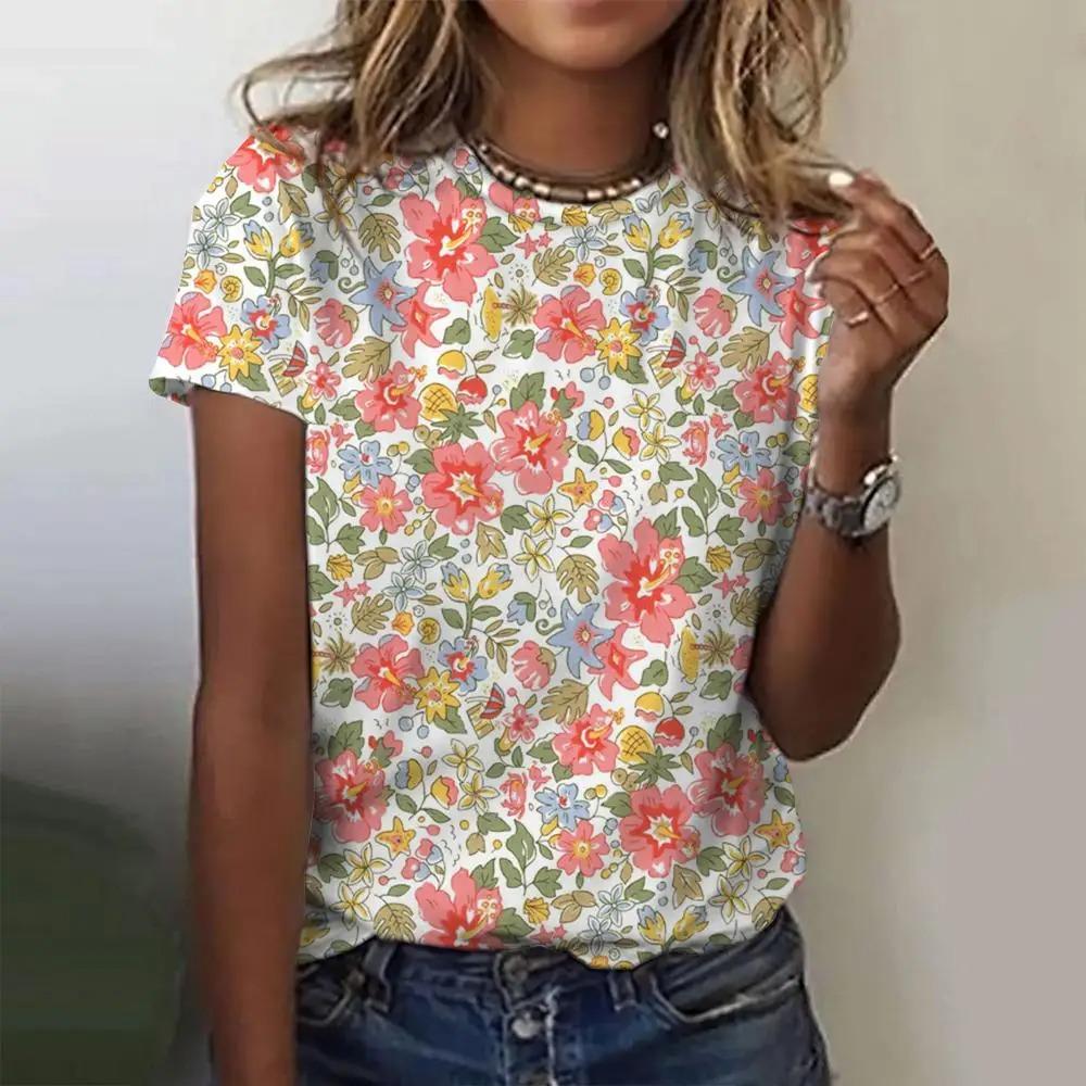

3d Painted Summer Freshness Natural Flower For Lady s T-shirts 2024 Tops Harajuku Girls Short Sleeve Streetwear Fashion Cloth XS