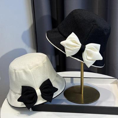Elegant Color Matching Bow Fisherman's Hat Children's Spring and Summer New Sunshade Basin Hat