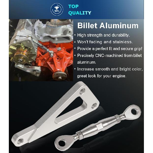 Billet Alternator Bracket Adjustable Kit For Chevy SBC 305 327 350 383 5.0L 5.7L V8 Eight Cylinder Long Water Pump Polished Aluminum For Chevy Small
