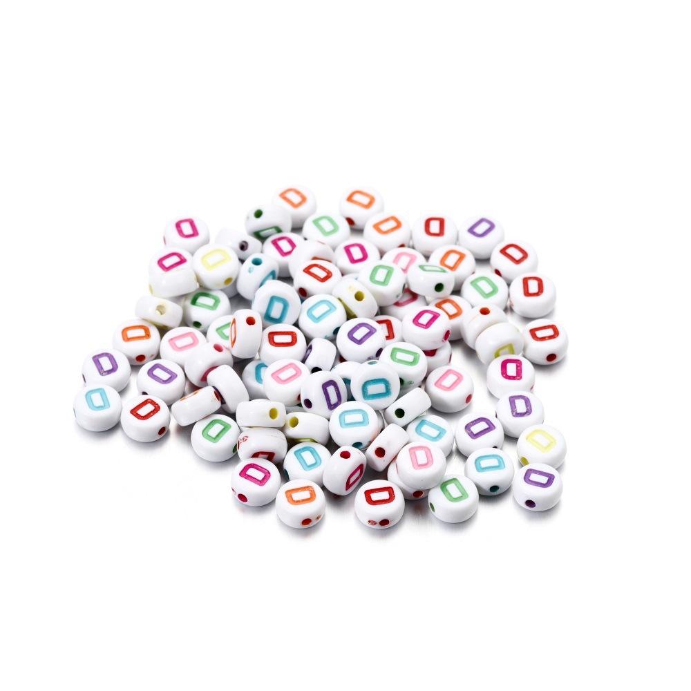 Color Letter Beads On White Background Acrylic English Letter Beads Plastic Round Bracelet Beads 26 Single Letter D