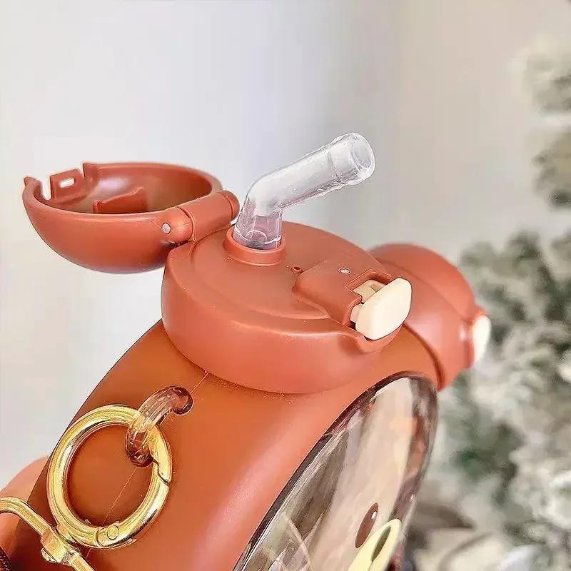 750MLCute Bear Kettle Straw Water Bottle Summer Tritan Straw Bottle Plastic Drinking Bottle Kawaii Children Water Cup for School