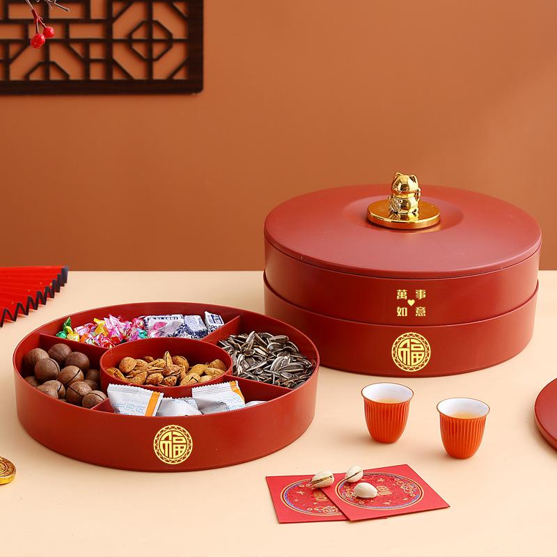 Fruit Plate Household Coffee Table Living Room Fruit Plate Candy Box Dried Fruit Box Chinese New Year Snacks Plate Festive Housewarming Storage Box