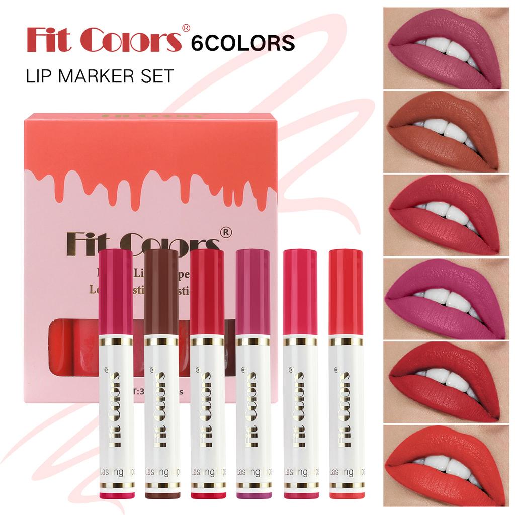 Fit Colors Set Penne Liner Labbra Liquido 6 Pezzi, Gloss Labbra Rossetto Contouring Make-up Cosmetici Resistenti all'Acqua a Lunga Tenuta, Effetto Velluto Opaco, Scatola Regalo